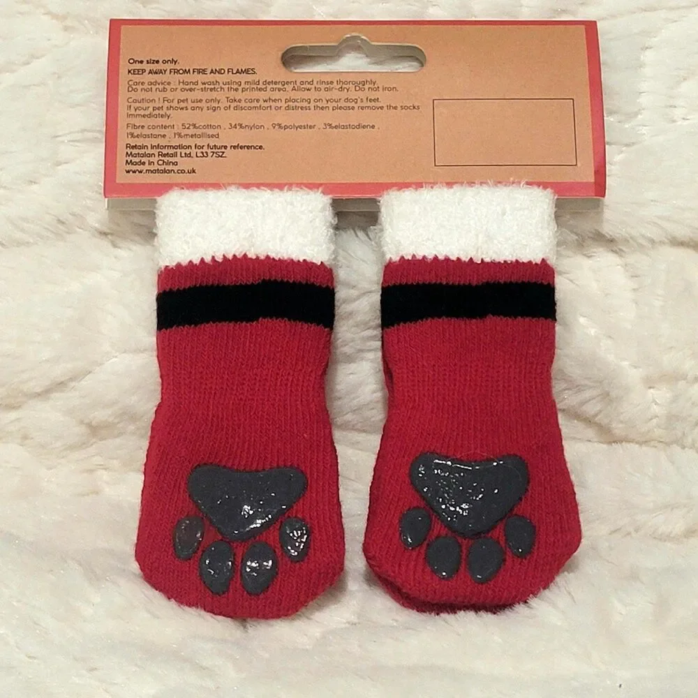 Santa Claus Pet Socks One Size But Definitely for XXS-S Dogs or Cats New on Card